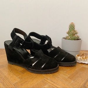 2/$40 Robert Clergerie Wedge Black Suede Cage Shoe